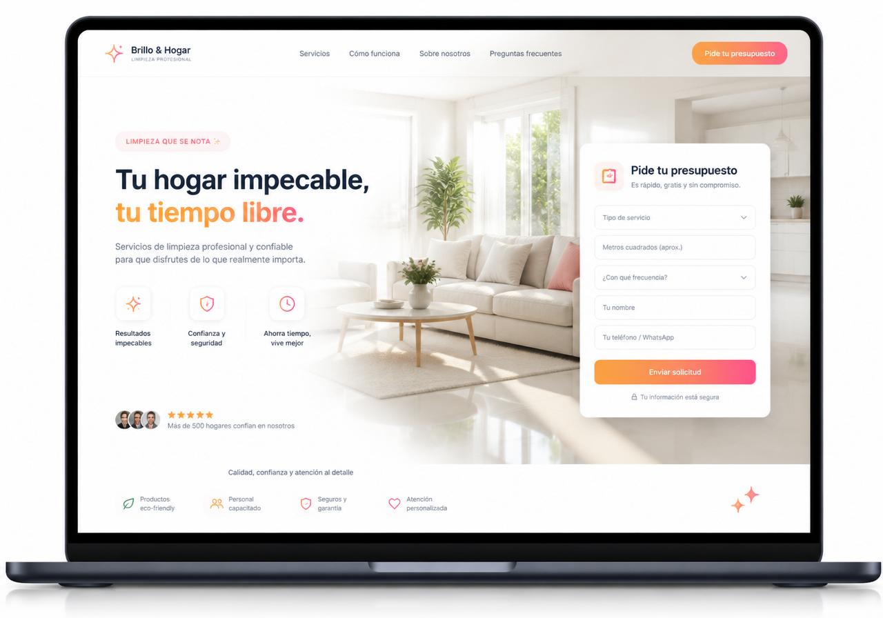 Ejemplo de landing para Limpieza